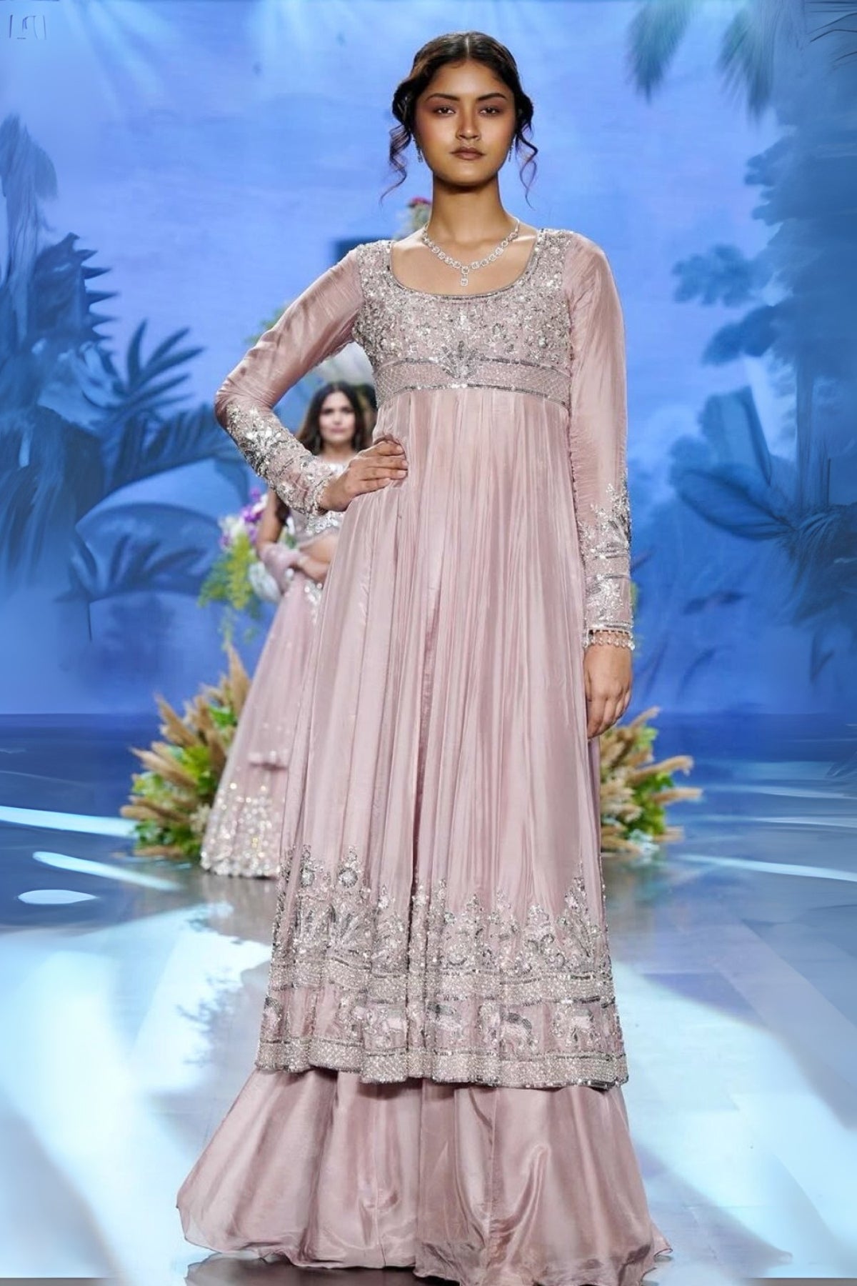 Mauve Viscose Organza & Georgette Sharara with Anarkali Top and Dupatta