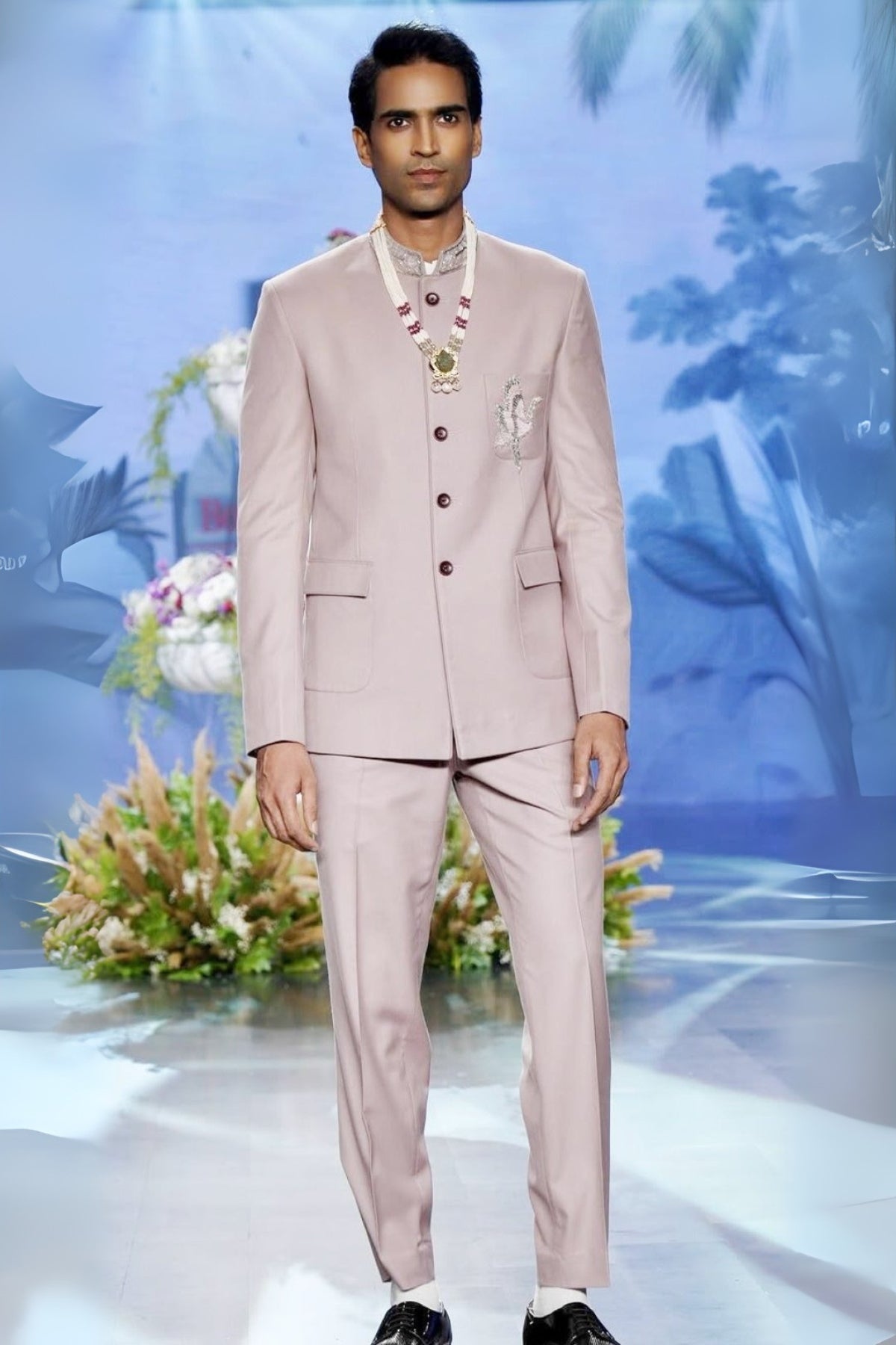 Mauve Suiting Jodhpuri Suit with Hand Embroidery