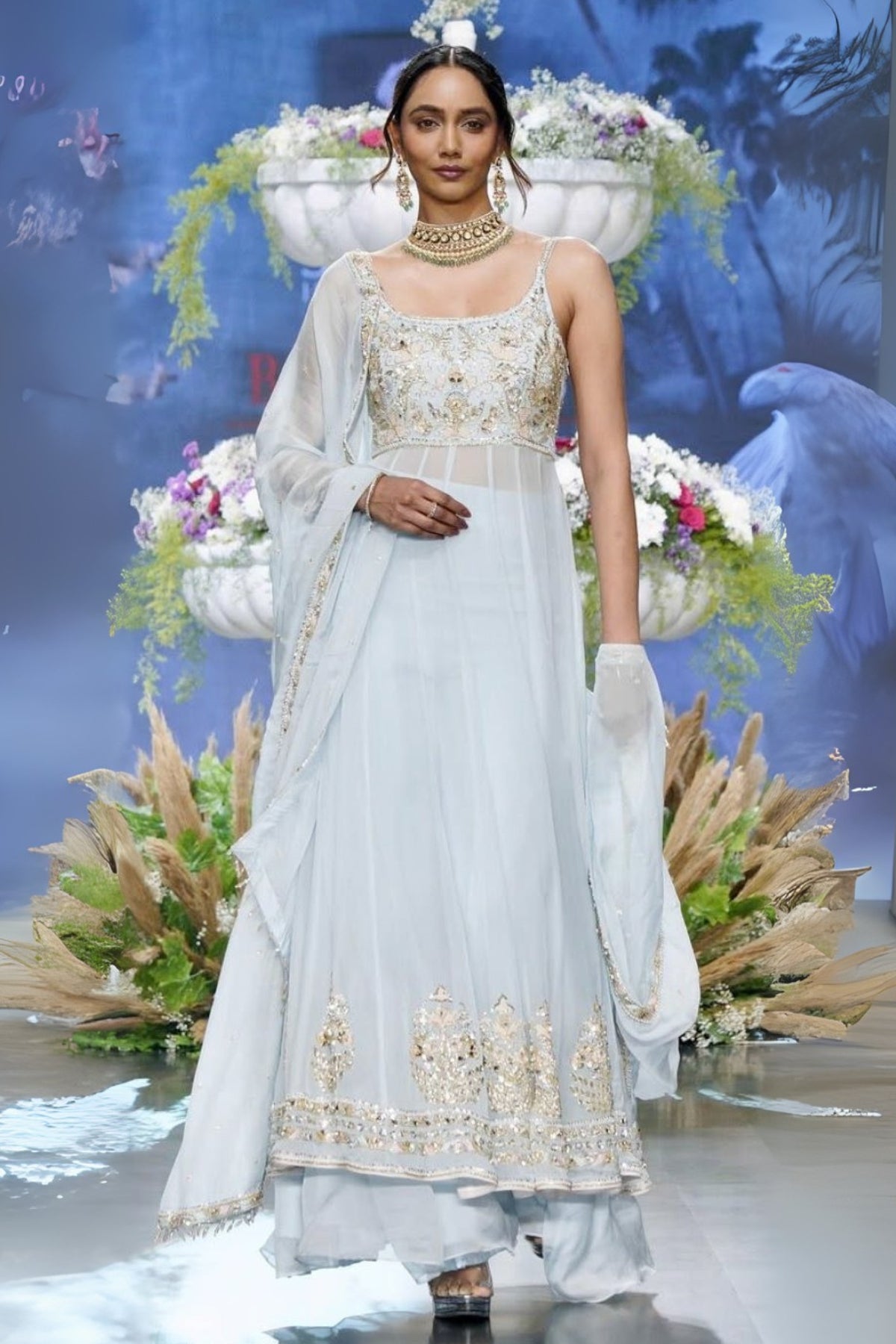 Powder Blue Handworked Anarkali Set