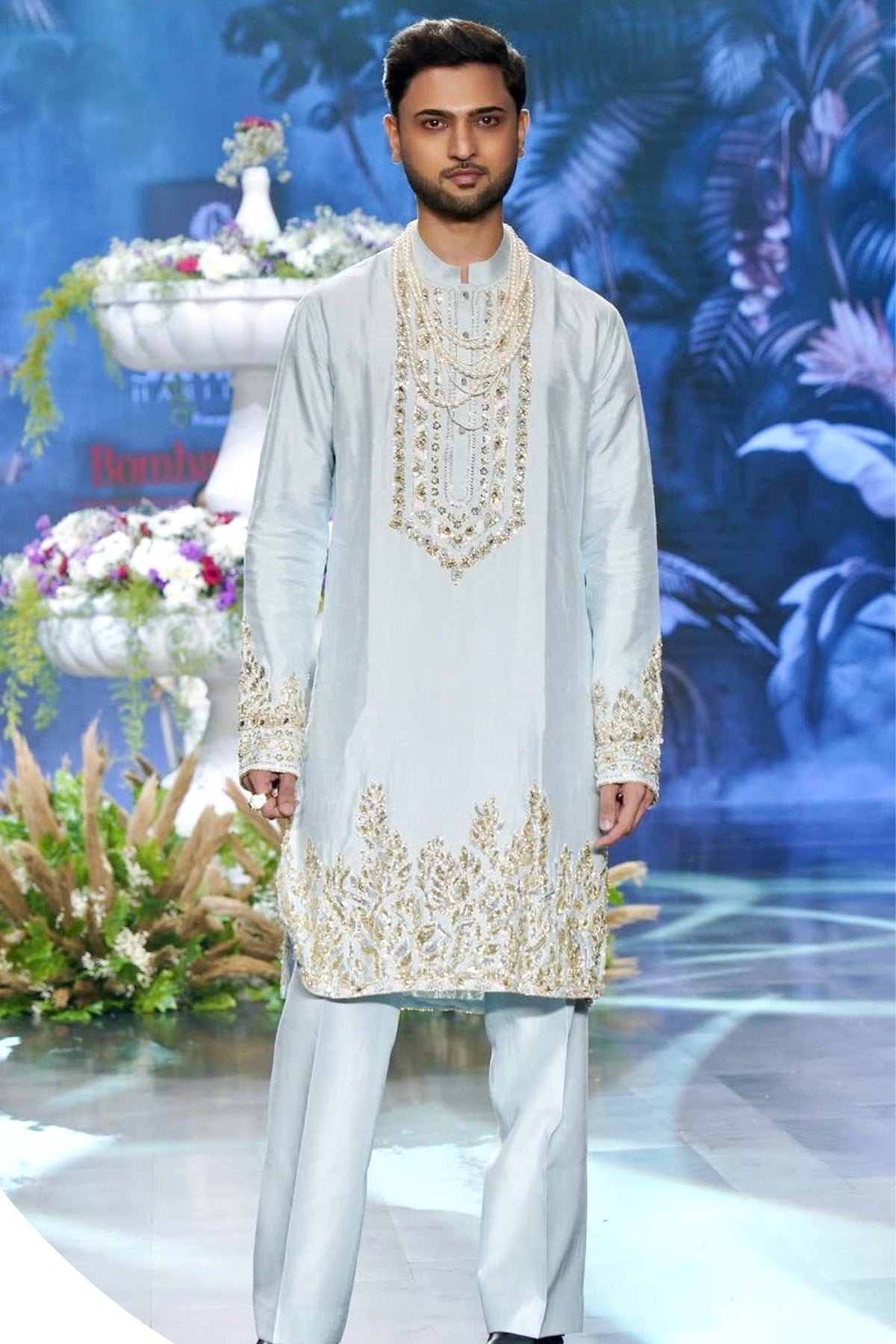 Powder Blue Sequins & Cutdana Kurta with Pants