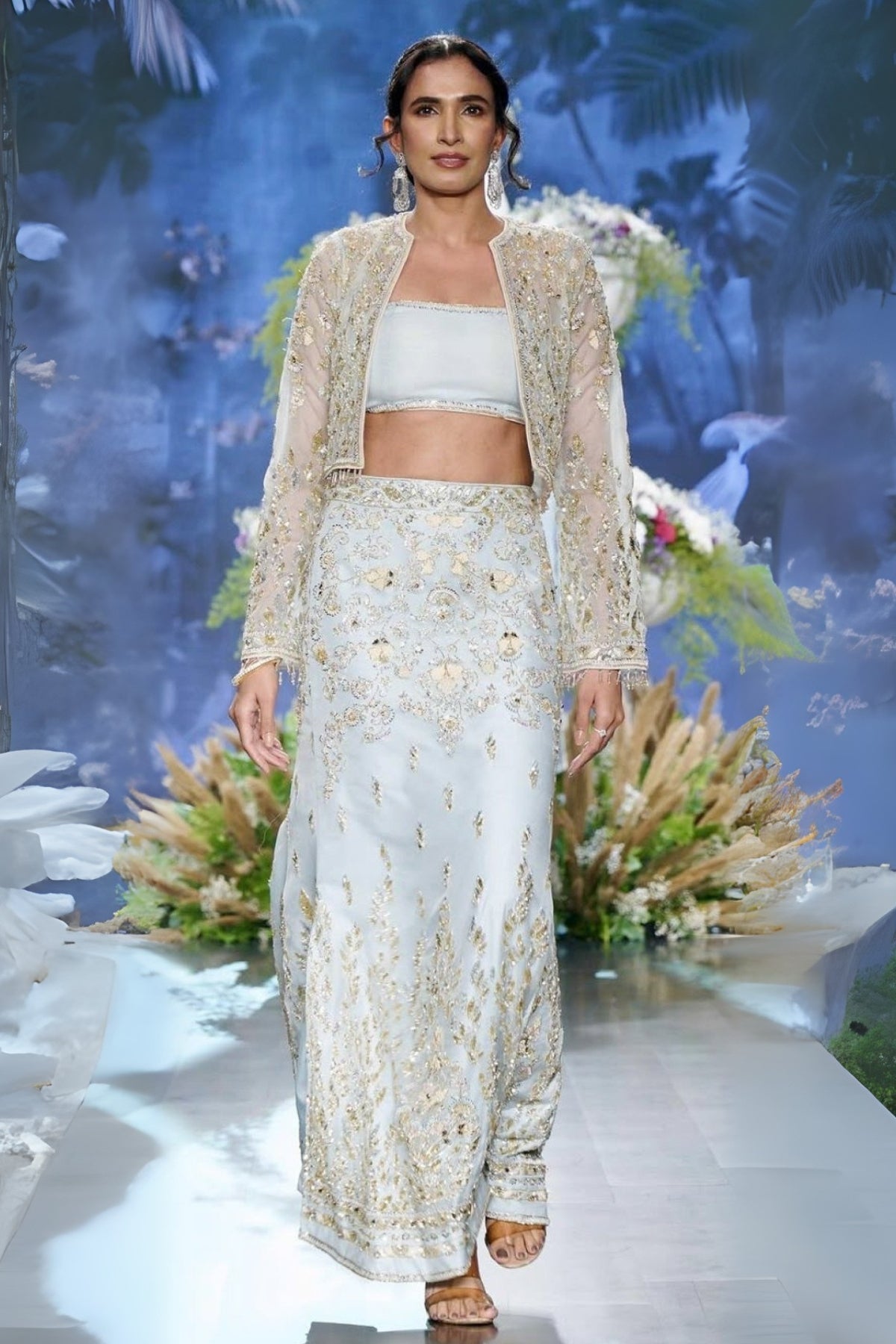 Powder Blue Embellished Skirt & Jacket Set