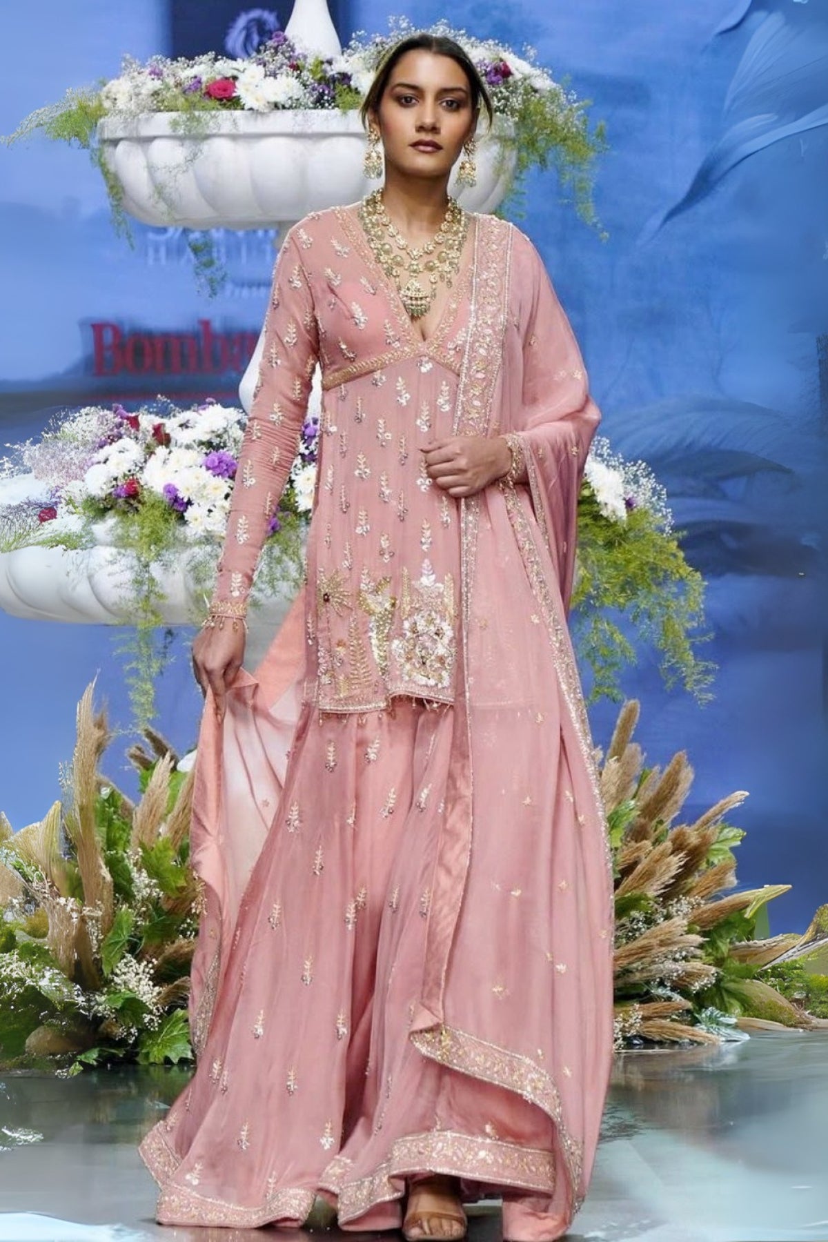 Dusty Rose Pink Handworked Sharara Suit