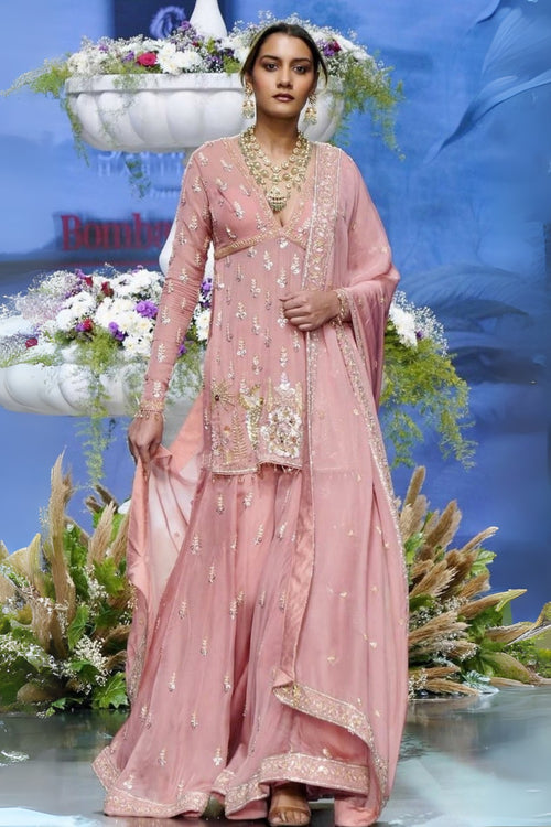 Dusty Rose Pink Handworked Sharara Suit